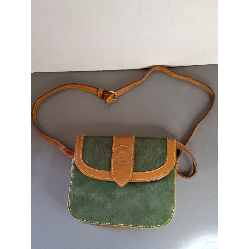 Vintage Genuine Elephant Leather Crossbody Bag‎ Green Tan Trim Elephant Brand